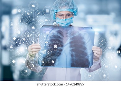 Concept Study Of A Human Lung . The Doctor Looks Image Lung The Patient.