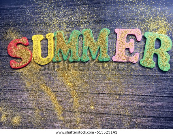 Concept Summer Wooden Letters Glitters Summer Stock Photo Edit