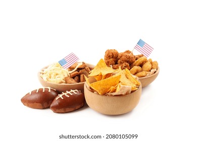 Concept Of Super Bowl Snacks Isolated On White Background