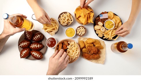 Concept Of Super Bowl Snacks On White Background