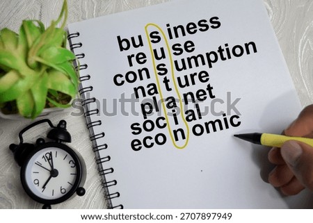 Concept of sustain development write on book isolated on Wooden Table.