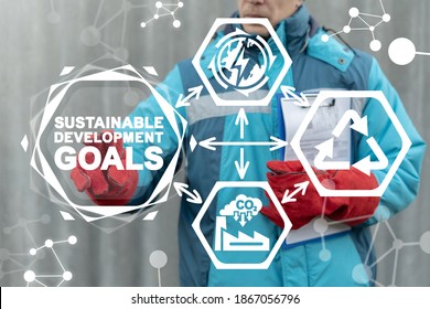 Concept Of Sustainable Development Global Goals - The United Nations. Corporate Social Responsibility. Clean Eco Modern Industry. SDG.