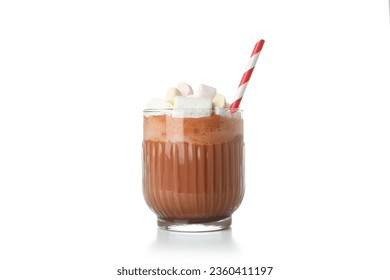 Concept of sweet drink, tasty cocoa drink with marshmallow, isolated on white background - Powered by Shutterstock