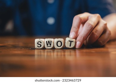 Concept of SWOT analysis, Strength and weakness, Opportunity and Threat. Company analyze or Solution. Teamwork brainstorming vision and goal. Organization action guide and performance. Evaluate work. 
