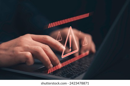 Concept of system maintenance, security, virus protection and hacking prevention accessing important information.System warning caution sign for notification error.Data network protection.