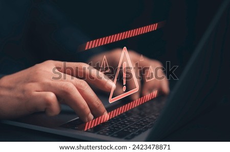 Concept of system maintenance, security, virus protection and hacking prevention accessing important information.System warning caution sign for notification error.Data network protection.