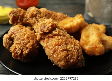 Concept Of Tasty Eating With Fried Chicken, Close Up