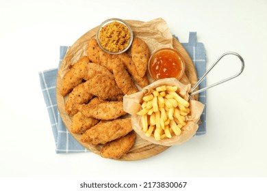 Concept Of Tasty Food With Chicken Strips, Top View