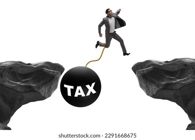 Concept of tax burden with businessman over chasm - Shutterstock ID 2291668675