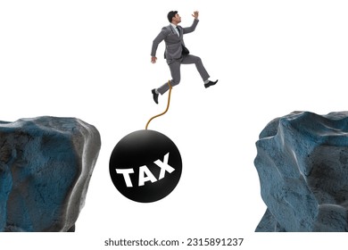 Concept of tax burden with businessman over chasm - Shutterstock ID 2315891237