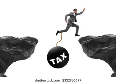 Concept of tax burden with businessman over chasm - Shutterstock ID 2332966697