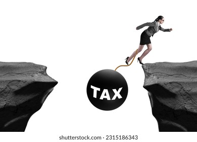 Concept of tax burden with businesswoman over chasm - Shutterstock ID 2315186343