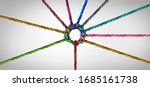 Concept of team unity and teamwork idea as a business metaphor for joining a partnership as diverse ropes connected together as a corporate symbol for cooperation and working collaboration.