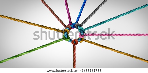 Concept\
of team unity and teamwork idea as a business metaphor for joining\
a partnership as diverse ropes connected together as a corporate\
symbol for cooperation and working\
collaboration.
