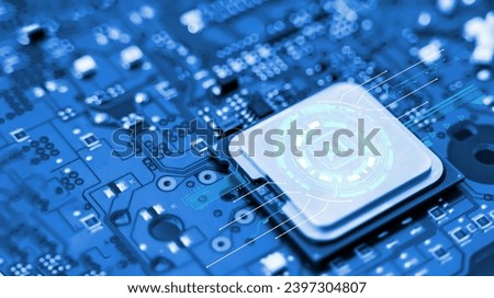 Concept of Technology AI (Artificial intelligence), AI chip IC on board, PCB board, CPU.