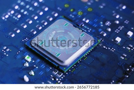 Concept of Technology AI (Artificial intelligence), AI chip IC on board, PCB board, CPU.