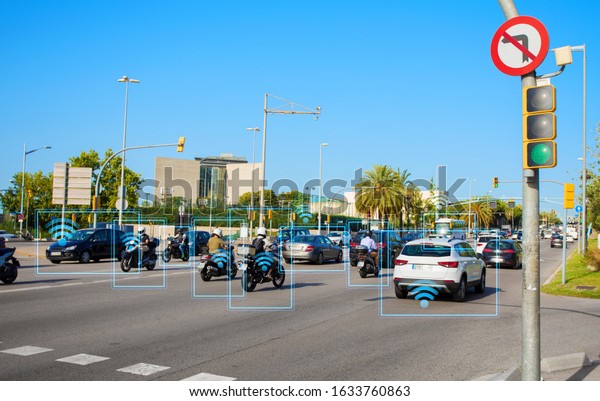 Concept of technology connecting\
vehicles on streets for safer and more efficient\
transportation
