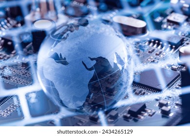 Concept of technology globe on data circuit board