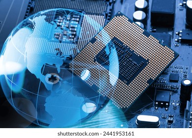 Concept of technology globe on data circuit board