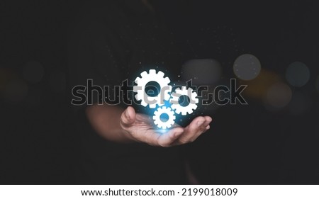 Concept of technology and innovation setting , hand touching setting sign on visual screen, web online setting.