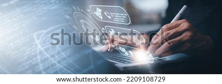 Concept Technology with Laptop. Hand using laptop with forex graph hologram, Concept technical analysis, digital software technology development, Data Processing, internet network technology concept