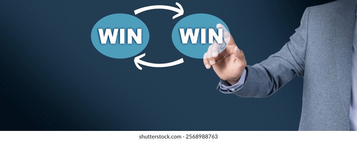 the concept of technology, man touching win win  in screen