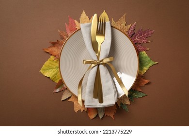Concept of Thanksgiving day, Autumn table setting, top view - Shutterstock ID 2213775229