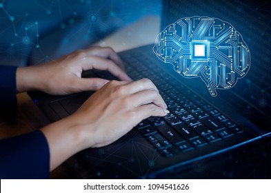 concept of thinking.background with brain CPU Mind series technology symbols  subject of computer science, artificial