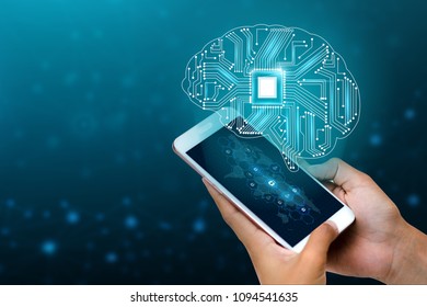 concept of thinking.background with brain CPU Mind series technology symbols  subject of computer science, artificial