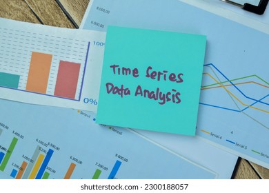 Concept of Time Series Data Analysis write on sticky notes isolated on Wooden Table.