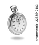 Concept of time. Vintage timer in air on white background