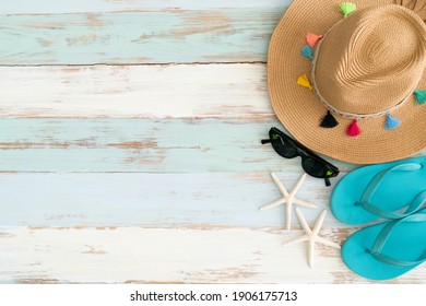 Concept Of Travel Vacation Trip And Long Summer Weekend Planning On Wooden Table Background