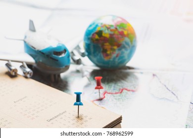 Concept Of Travel Vacation Trip And Long Weekend Planning On Map And Calendar Background