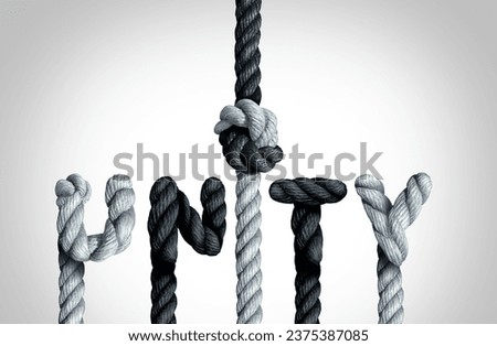 Concept of unity and united Trust symbol connected together as two different ropes tied and linked as one as an unbreakable chain teamwork metaphor as a trusted partner for support and strength.