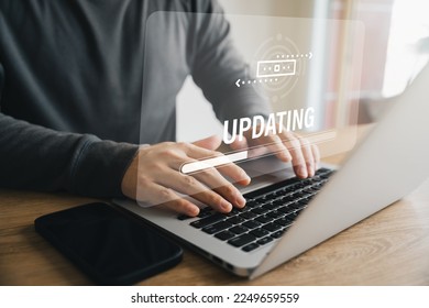The concept of upgrading the operating system with the latest version, better system software updates, digital software development, data upgrades and future operating system updates. - Shutterstock ID 2249659559