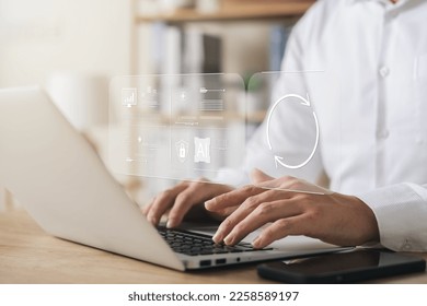The concept of upgrading the operating system with the latest version, better system software updates, digital software development, data upgrades and future operating system updates.
