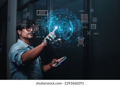 concept of using AI to authenticate personal identity to secure data protection. Lock icon and online internet network security technology