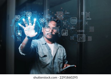 concept of using AI to authenticate personal identity to secure data protection. Lock icon and online internet network security technology