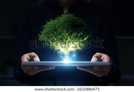 Concept of using digital technology for environmental care, ESG strategy, carbon credit management, green computing, and e-waste solutions.