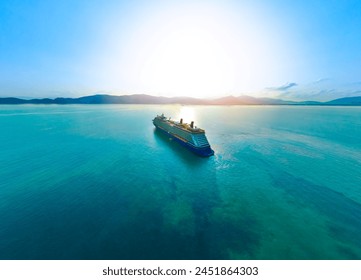 Concept for vacation and travel with a generic cruise ship sailing over the calm ocean. Luxury cruise.  - Powered by Shutterstock