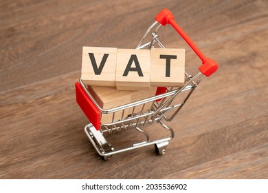 Concept of VAT (value-added tax), consumption tax (shopping cart and the word VAT)