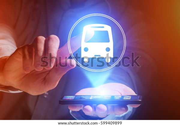 Concept view of booking bus ticket online - Travel\
concept 