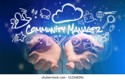 Concept View Of Hands Holding Community Manager Icon Around