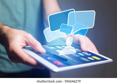 Concept view of sending email on smartphone interface with message icon around - Shutterstock ID 596546279