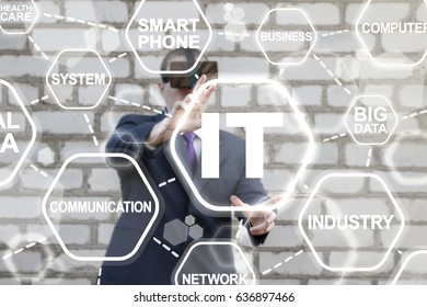 IT concept - Virtual Reality Information Technology Integration in Business, Industry, Medicine. VR development, Big Data, Computing modernization.