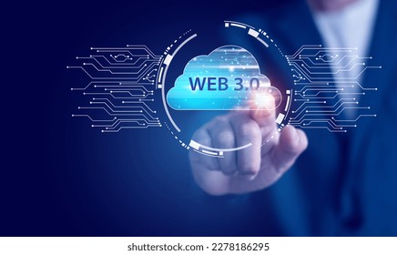 Concept WEB 3.0, Semantic Web Users have complete ownership of their digital assets. DeFi, NFT, Smart Contract, DAO, Blockchain.