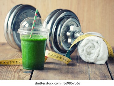 The Concept Of Weight Loss, Green Smoothie To Go