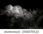 concept of white, smoke steam spray, and abstract vapor water isolated on a black background. texture cold mist or hot vapor, fog effect, and cloud for design air pollution, element smog