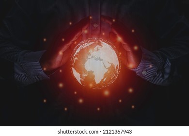 The concept of the whole world is in your hands, connecting all parts of the world in the palm of your hand, online world technology, global network connection.