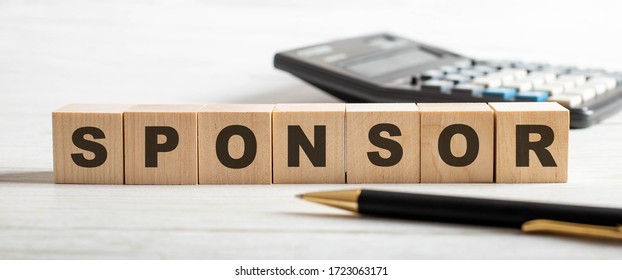 concept word forming on wooden cube on white background - Sponsor
